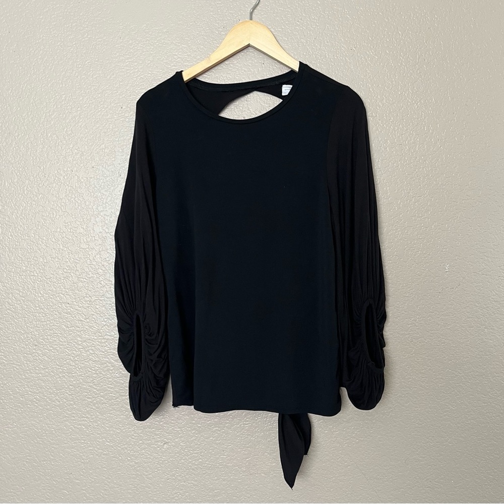 MUSTARD SEED BLACK OPEN TIE BACK LONG SLEEVE TOP